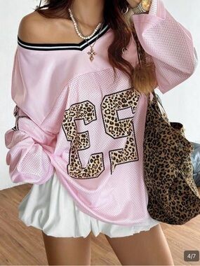 SHEIN Light Pink Contrast-Trim Mesh Top